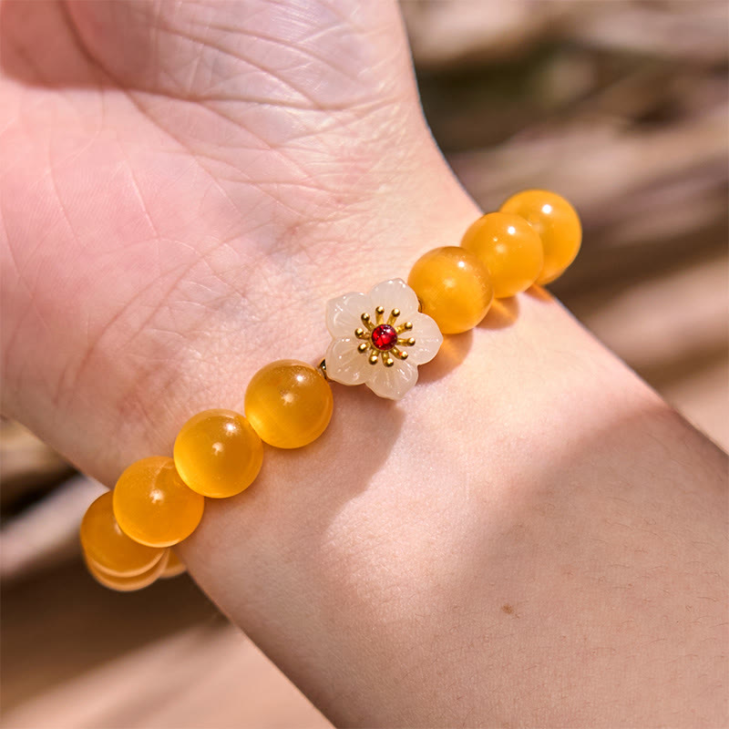 Pulsera de amor con flor de crisoberilo y ojo de gato de Buddha Stones