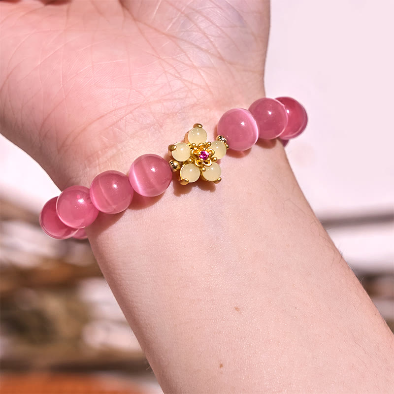 Pulsera de amor con flor de crisoberilo y ojo de gato de Buddha Stones