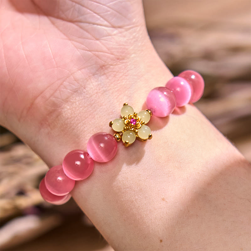 Pulsera de amor con flor de crisoberilo y ojo de gato de Buddha Stones