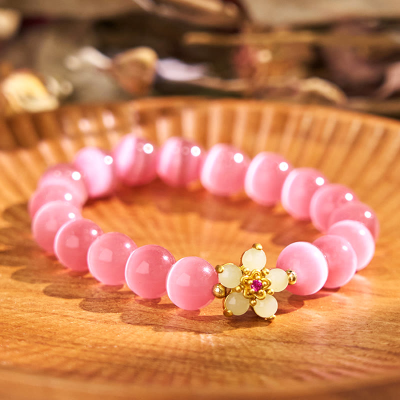 Pulsera de amor con flor de crisoberilo y ojo de gato de Buddha Stones