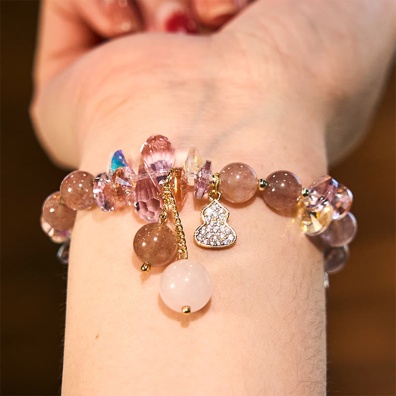 Pulsera positiva de calabaza de cristal de cuarzo fresa con piedras de Buda