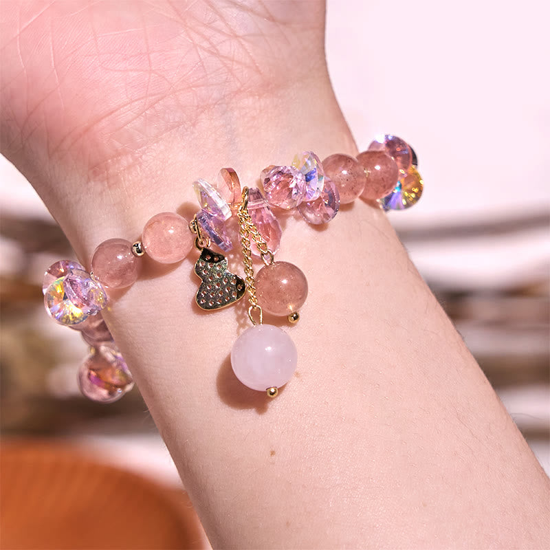 Pulsera positiva de calabaza de cristal de cuarzo fresa con piedras de Buda