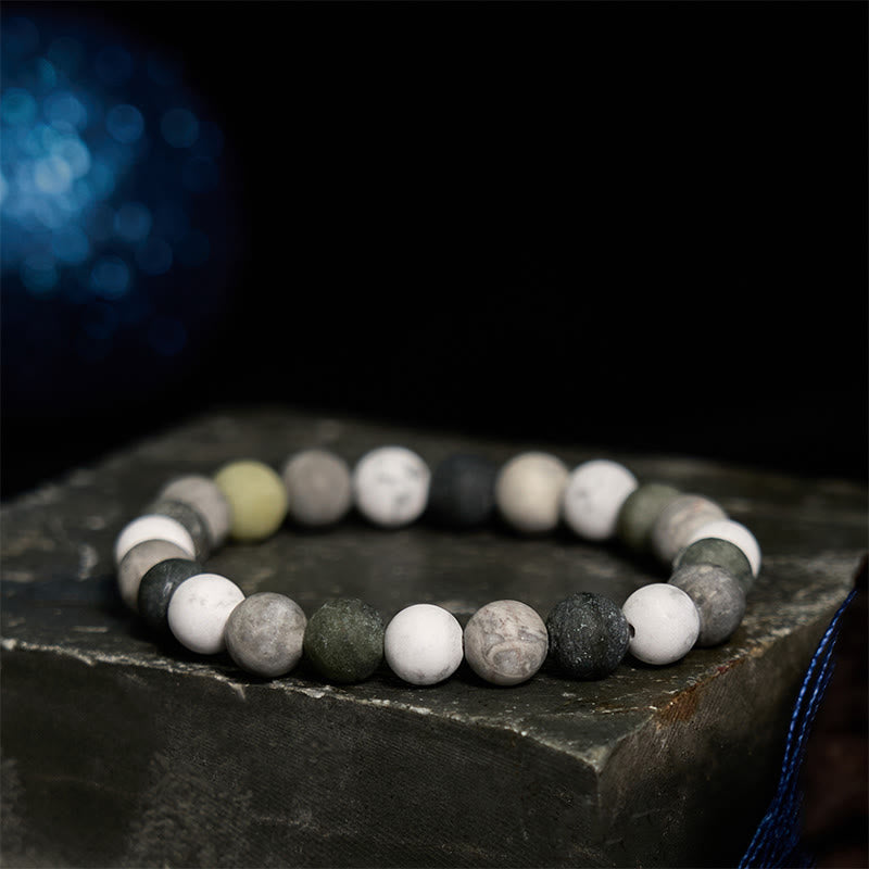 Pulsera de bendición con piedras de Buda, turquesa blanca, jaspe Picasso y calcita verde