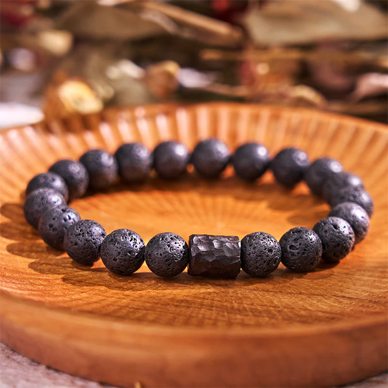 Pulsera curativa de piedra de lava, ébano y ojo de tigre