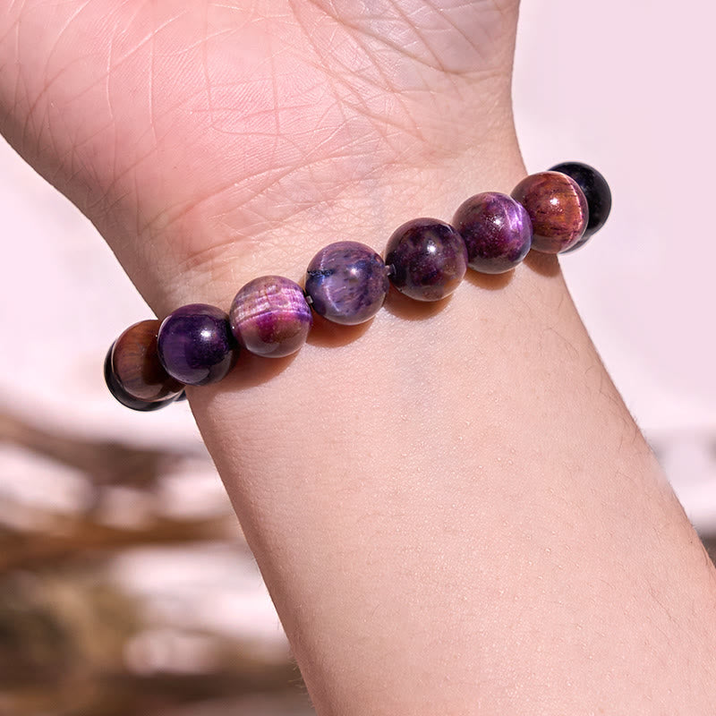 Pulsera de protección y fuerza con ojo de tigre morado natural de Buddha Stones