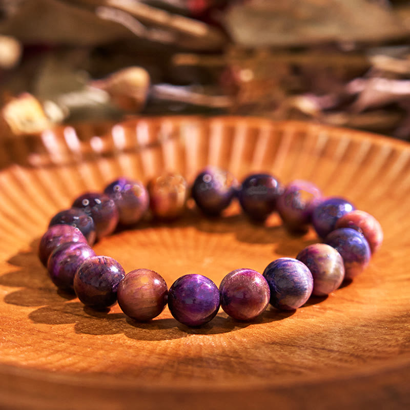 Pulsera de protección y fuerza con ojo de tigre morado natural de Buddha Stones