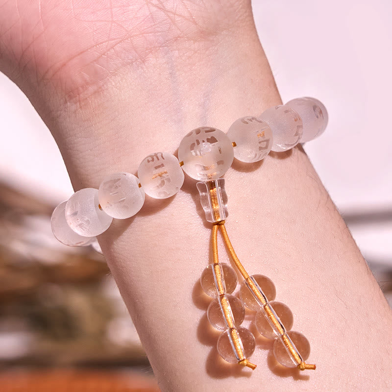 Pulsera de meditación Om Mani Padme Hum con piedras de Buda, cristal blanco del Tíbet, ónix negro