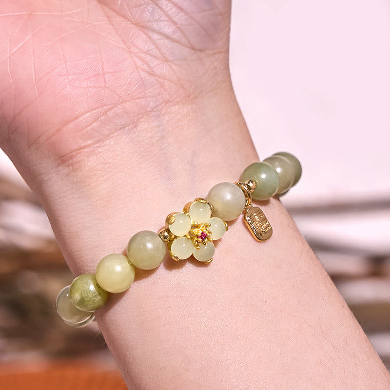 Pulsera de la suerte con amuleto de la suerte con flor de jade verde y piedras de Buda