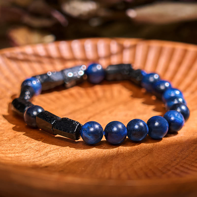 Pulsera de fuerza con turmalina negra y ojo de tigre azul de Buddha Stones