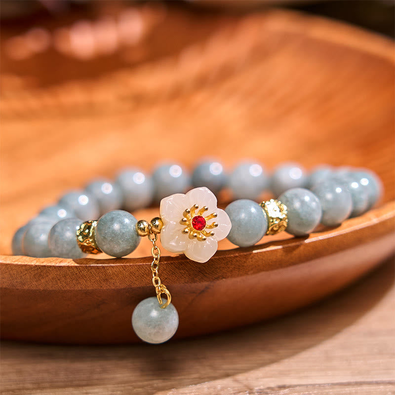 Pulsera de jade con flor de la abundancia y piedras de Buda