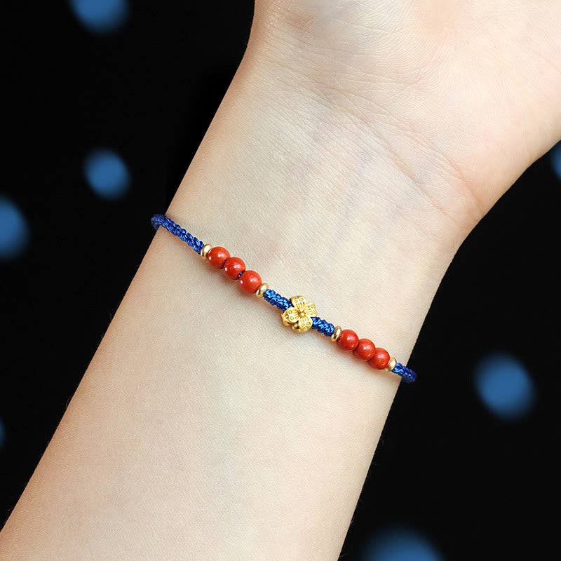Pulsera Buddha Stones Klein con hilo azul, ágata roja del sur, granate y cobre Flower Power