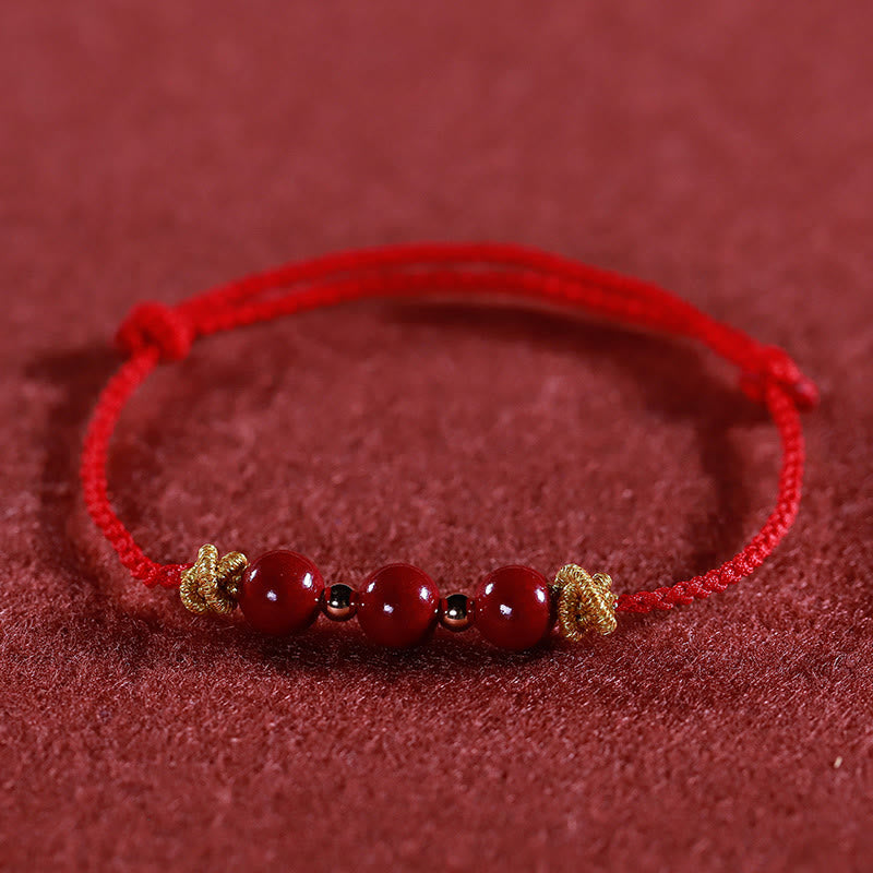 Pulsera de cinabrio con piedras de Buda y cordón colorido para la calma