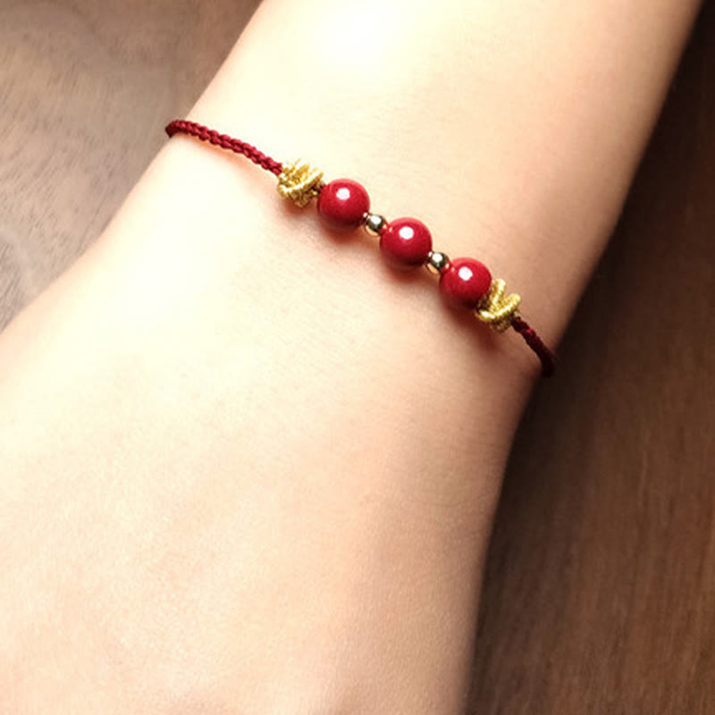 Pulsera de cinabrio con piedras de Buda y cordón colorido para la calma
