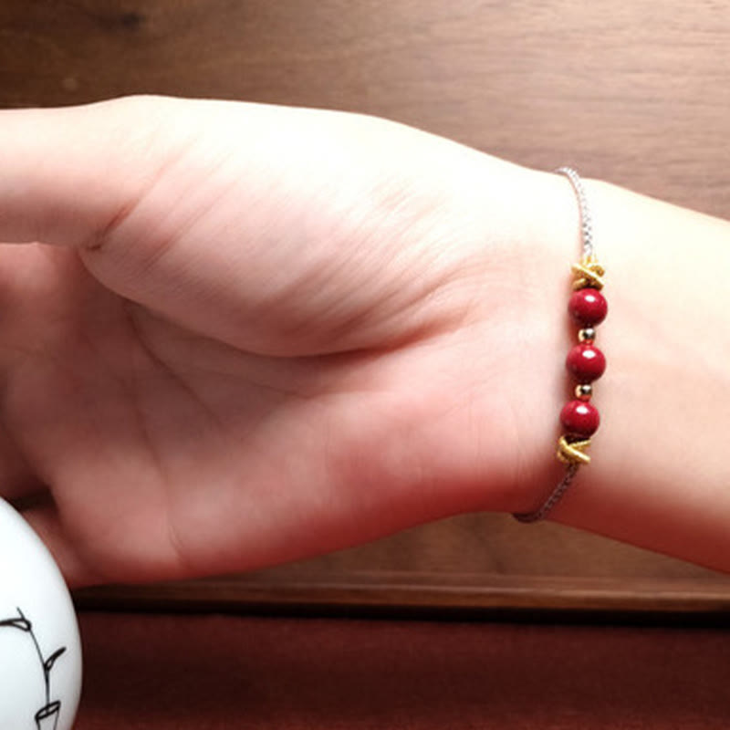 Pulsera de cinabrio con piedras de Buda y cordón colorido para la calma