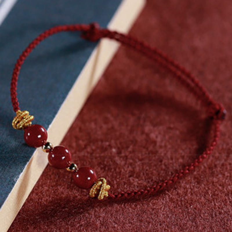 Pulsera de cinabrio con piedras de Buda y cordón colorido para la calma