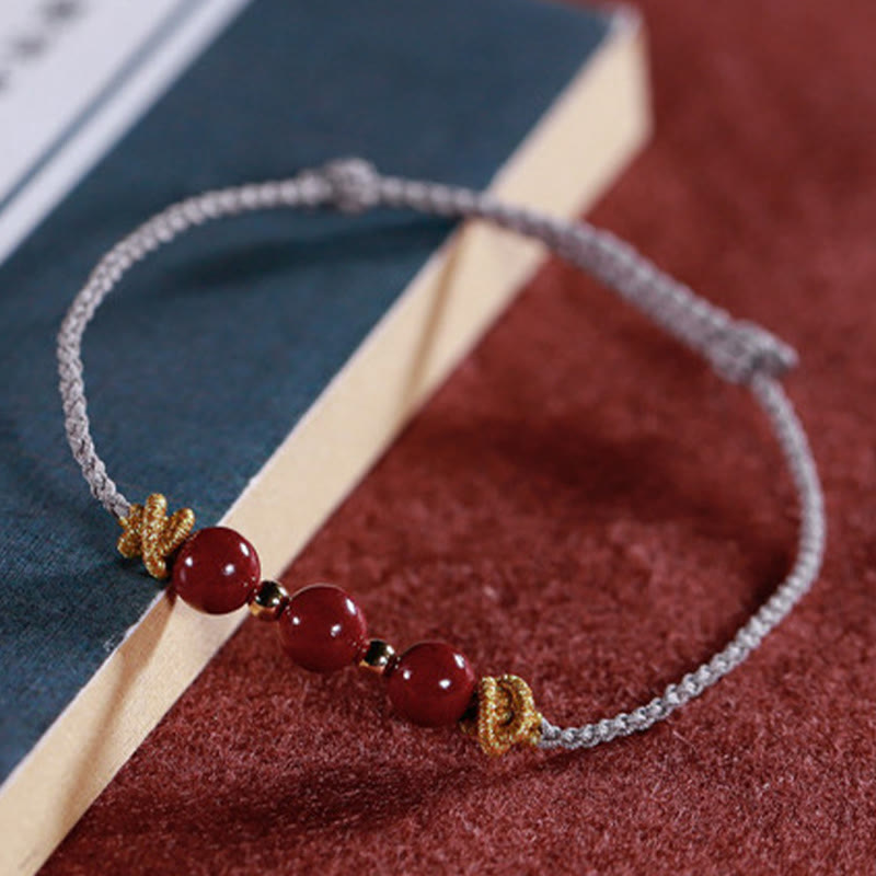 Pulsera de cinabrio con piedras de Buda y cordón colorido para la calma