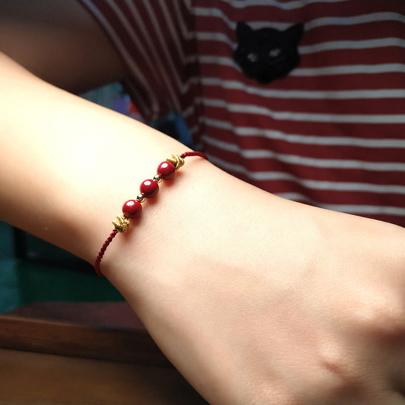 Pulsera de cinabrio con piedras de Buda y cordón colorido para la calma