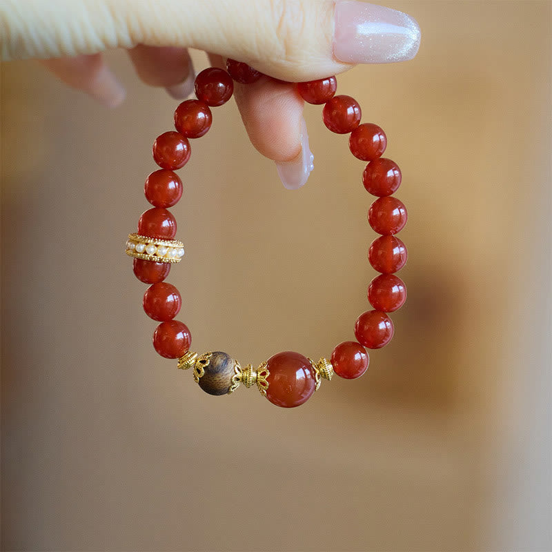 Pulsera de confianza de ágata roja y madera de agar con piedras de Buda