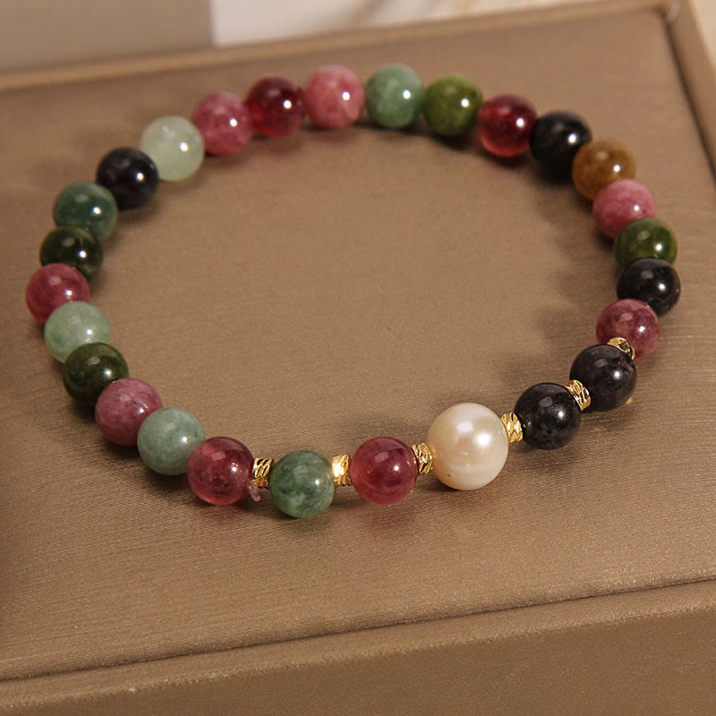 Pulsera de la sabiduría con turmalina y perlas de Buda