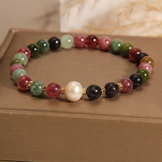 Buddha Stones Tourmaline Pearl Wisdom Bracelet