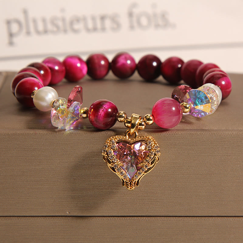 Pulsera de piedra de Buda con ojo de tigre rojo, citrino y amatista para calmar el corazón