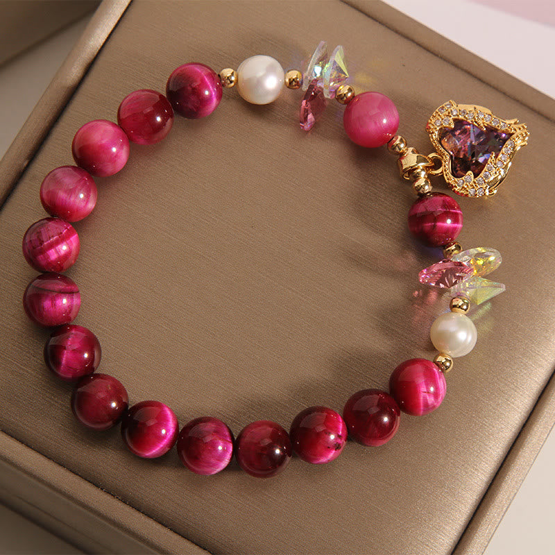 Pulsera de piedra de Buda con ojo de tigre rojo, citrino y amatista para calmar el corazón