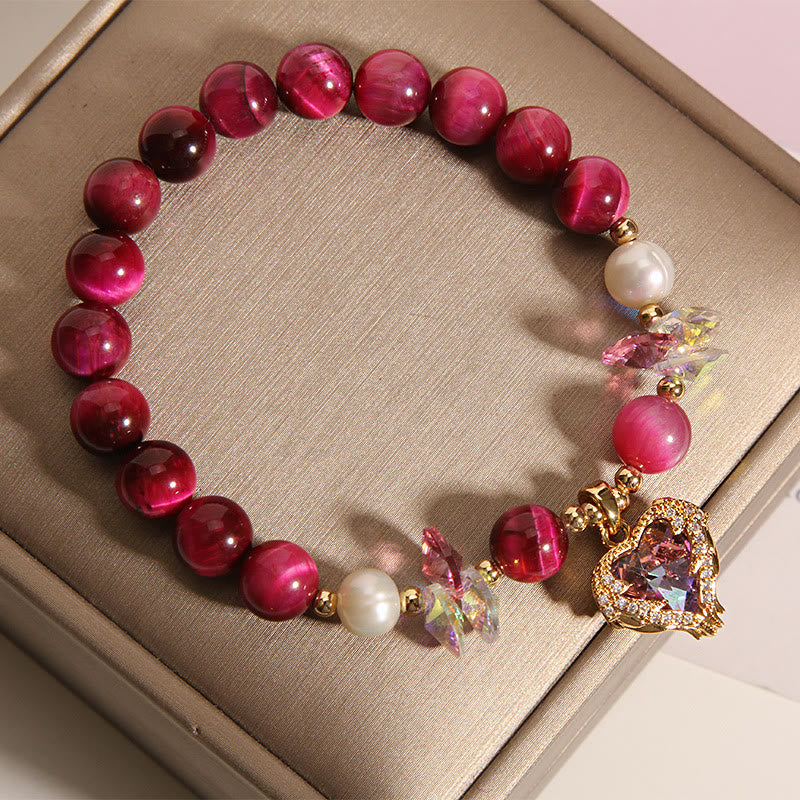 Pulsera de piedra de Buda con ojo de tigre rojo, citrino y amatista para calmar el corazón
