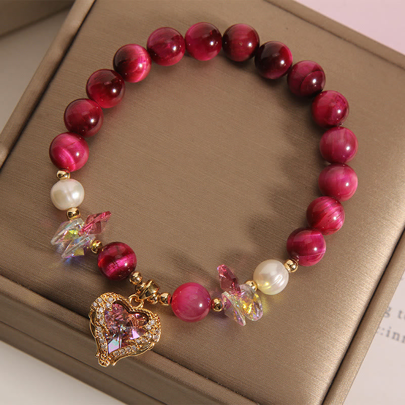 Pulsera de piedra de Buda con ojo de tigre rojo, citrino y amatista para calmar el corazón