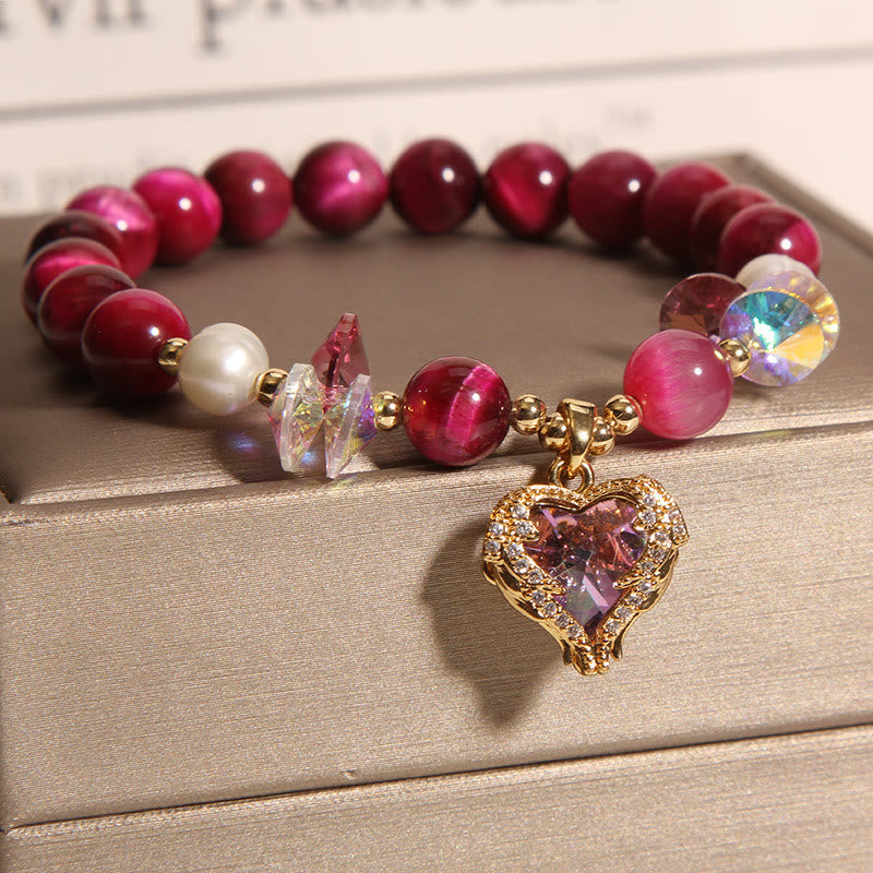 Pulsera de piedra de Buda con ojo de tigre rojo, citrino y amatista para calmar el corazón