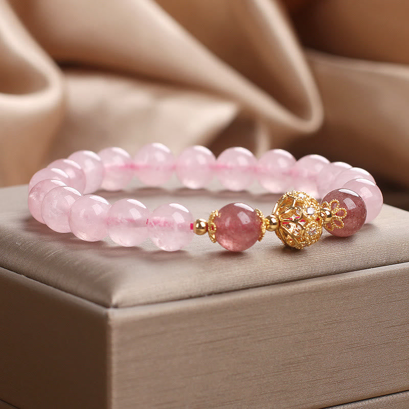 Pulsera de amor de cuarzo fresa con cristal rosa de Buddha Stones