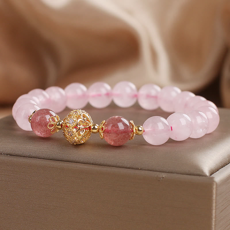 Pulsera de amor de cuarzo fresa con cristal rosa de Buddha Stones