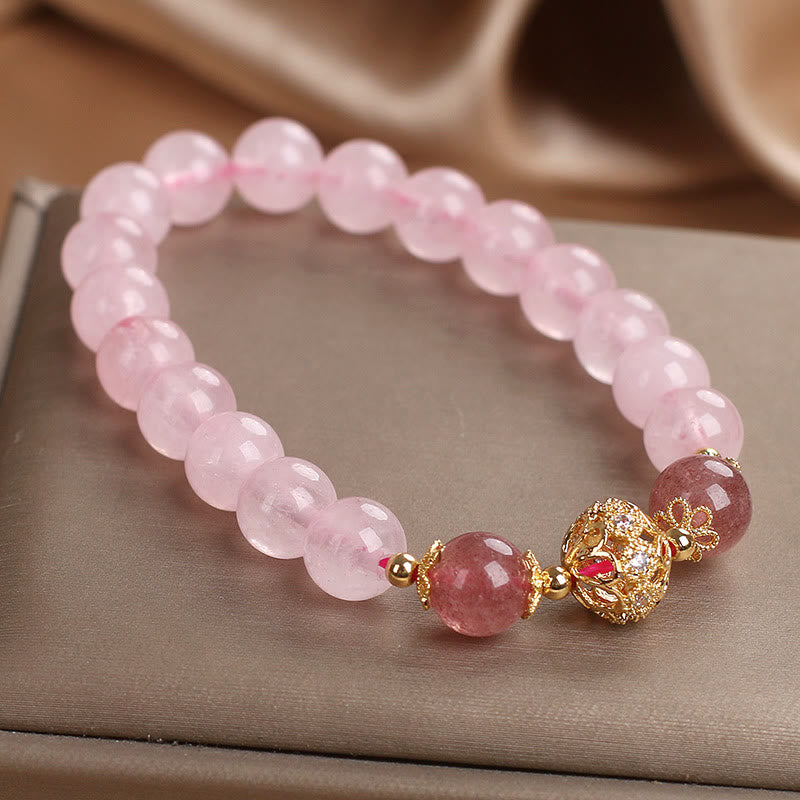Pulsera de amor de cuarzo fresa con cristal rosa de Buddha Stones