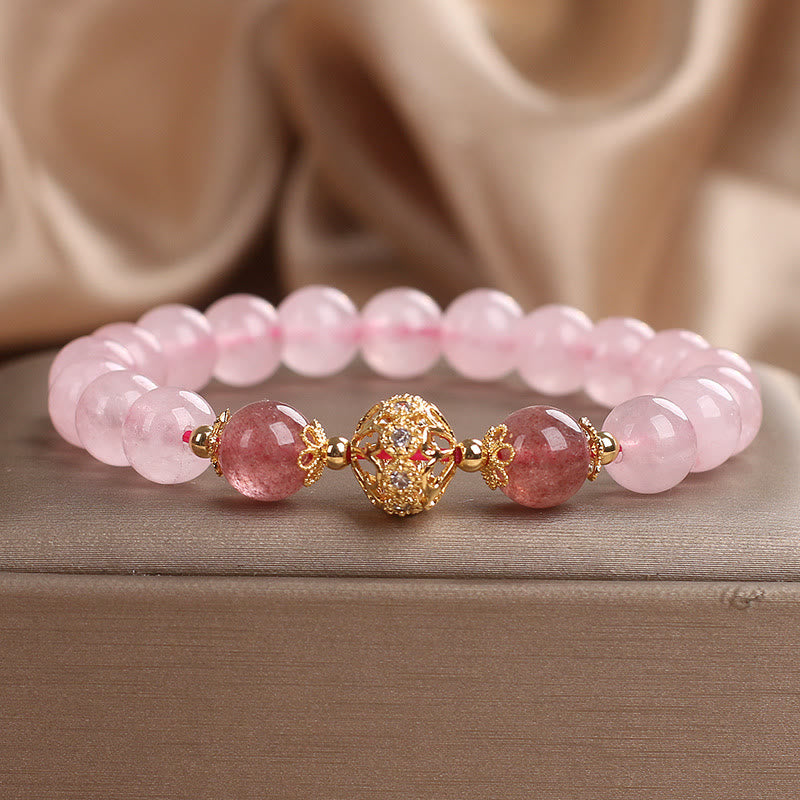 Pulsera de amor de cuarzo fresa con cristal rosa de Buddha Stones