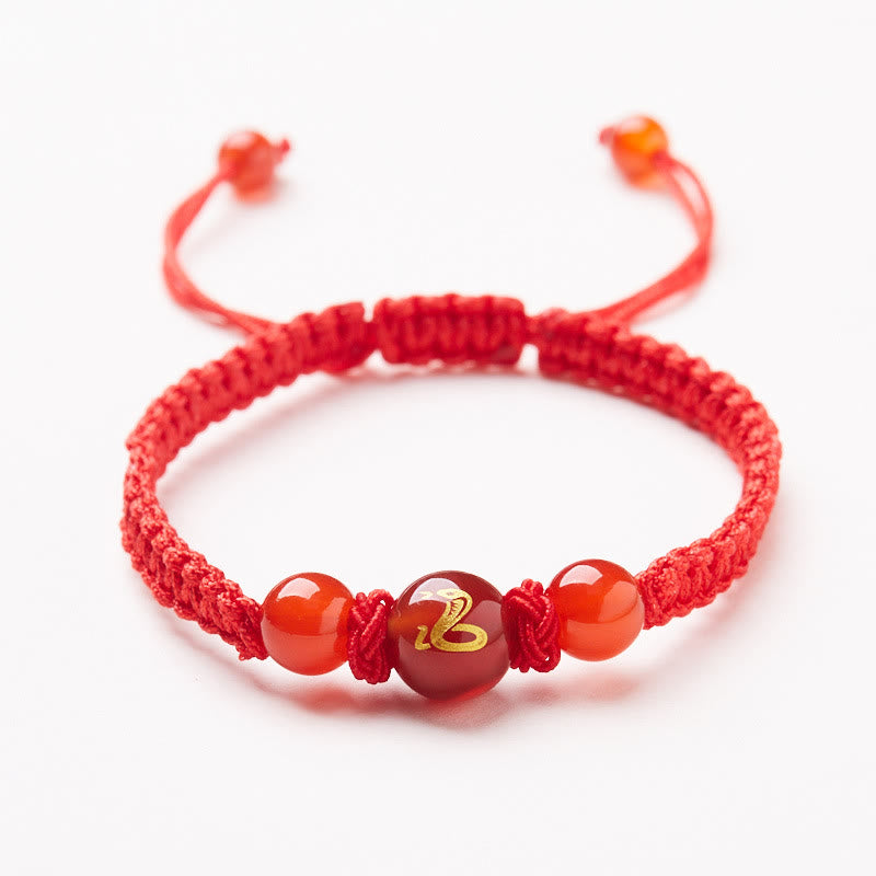 Pulsera trenzada de hilo rojo con piedras de Buda, ágata roja natural, del zodiaco chino, para proteger la suerte