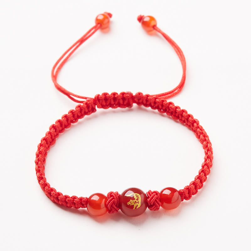 Pulsera trenzada de hilo rojo con piedras de Buda, ágata roja natural, del zodiaco chino, para proteger la suerte