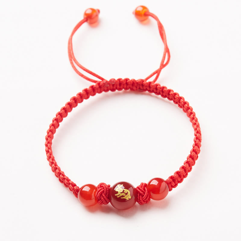 Pulsera trenzada de hilo rojo con piedras de Buda, ágata roja natural, del zodiaco chino, para proteger la suerte