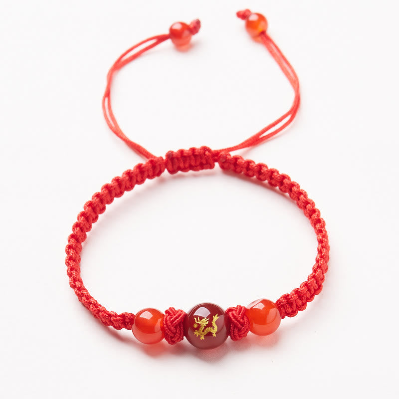 Pulsera trenzada de hilo rojo con piedras de Buda, ágata roja natural, del zodiaco chino, para proteger la suerte