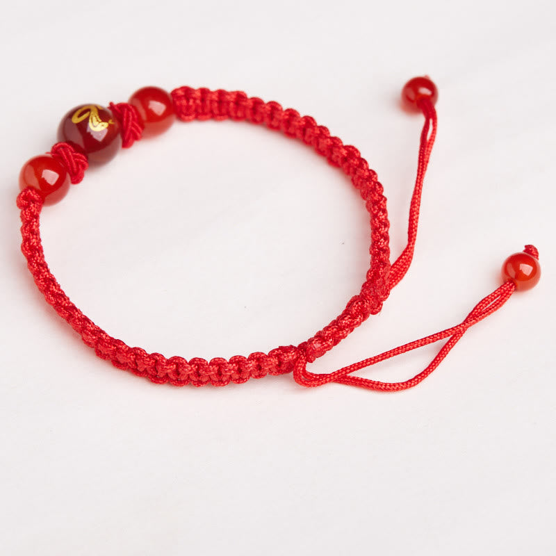 Pulsera trenzada de hilo rojo con piedras de Buda, ágata roja natural, del zodiaco chino, para proteger la suerte