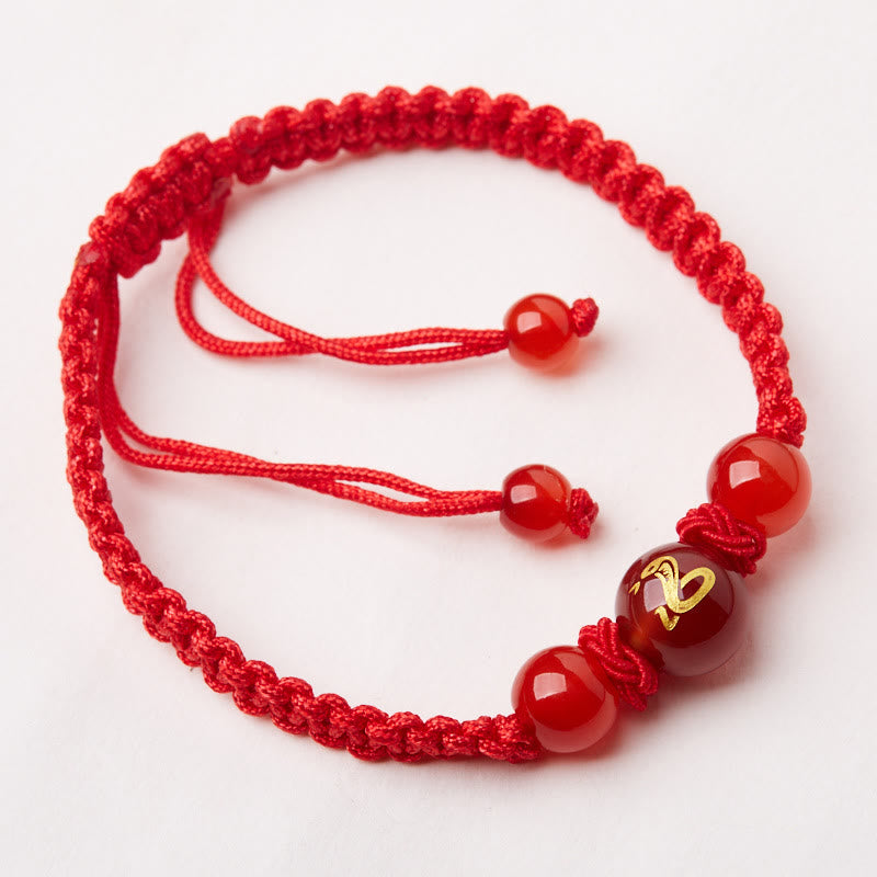 Pulsera trenzada de hilo rojo con piedras de Buda, ágata roja natural, del zodiaco chino, para proteger la suerte