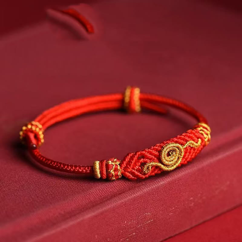 Pulsera trenzada de ocho hilos con nudo de la paz, hecha a mano con piedras de Buda, hilo rojo, protección y suerte del Año de la Serpiente