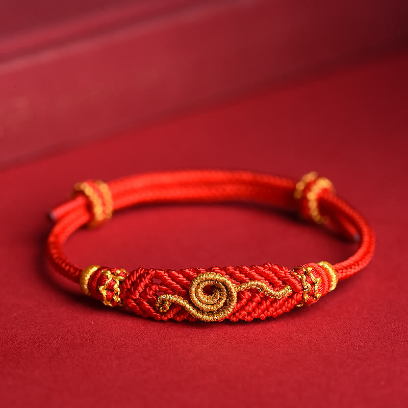 Pulsera trenzada de ocho hilos con nudo de la paz, hecha a mano con piedras de Buda, hilo rojo, protección y suerte del Año de la Serpiente