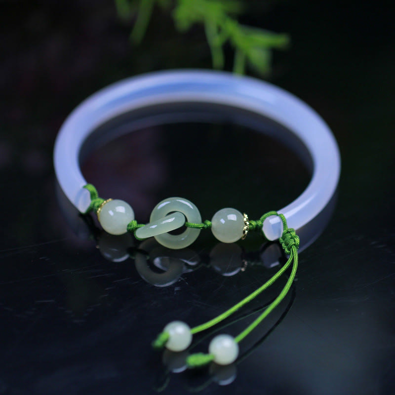 Pulsera con cuentas de jade hetiano de ágata blanca natural y piedras de Buda entrelazadas