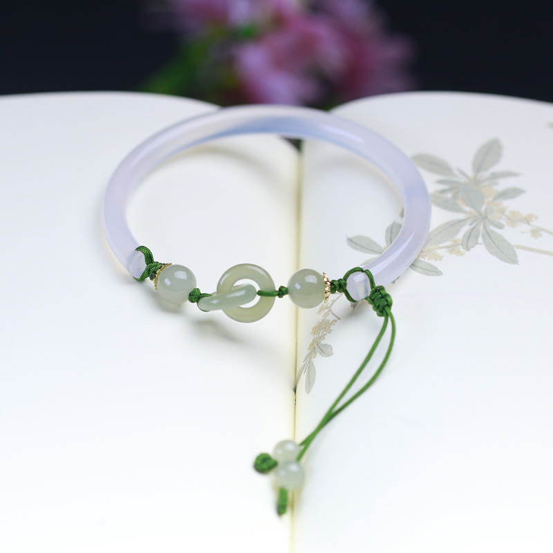 Pulsera con cuentas de jade hetiano de ágata blanca natural y piedras de Buda entrelazadas