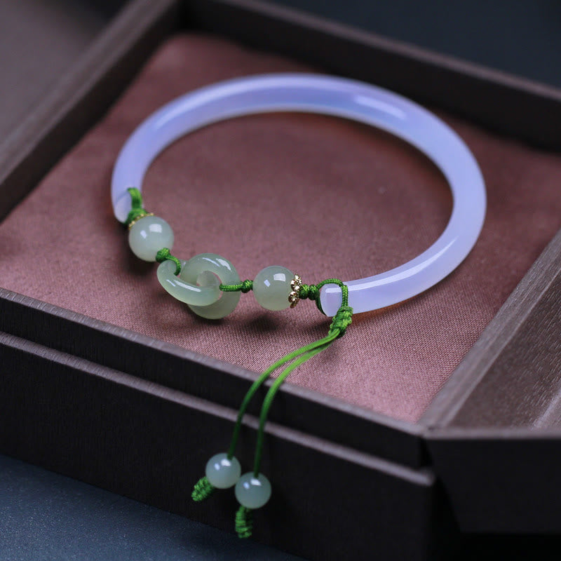 Pulsera con cuentas de jade hetiano de ágata blanca natural y piedras de Buda entrelazadas