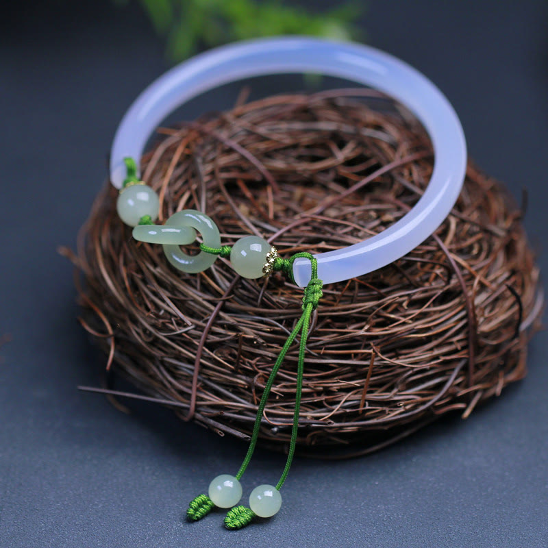 Pulsera con cuentas de jade hetiano de ágata blanca natural y piedras de Buda entrelazadas
