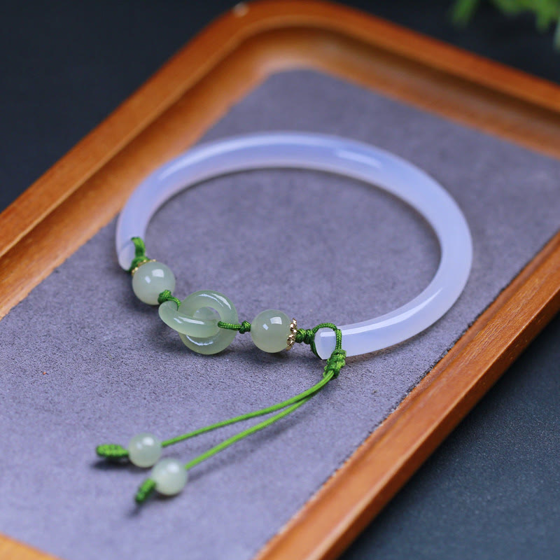 Pulsera con cuentas de jade hetiano de ágata blanca natural y piedras de Buda entrelazadas