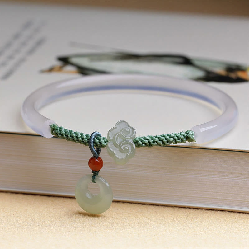 Pulsera con piedras de Buda, ágata blanca natural, jade hetiano, hebilla de paz, nubes auspiciosas, positiva