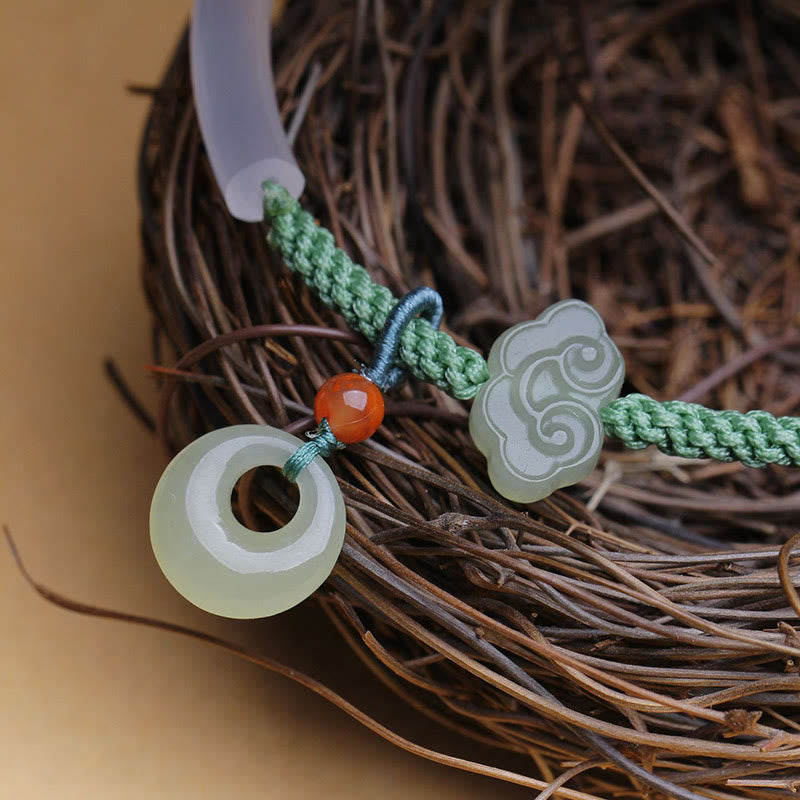 Pulsera con piedras de Buda, ágata blanca natural, jade hetiano, hebilla de paz, nubes auspiciosas, positiva