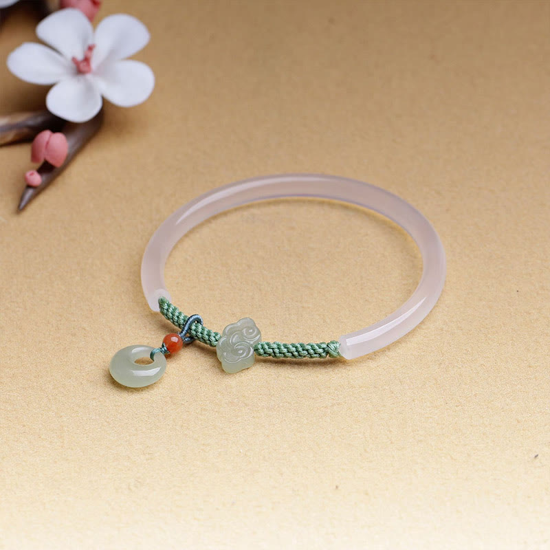 Pulsera con piedras de Buda, ágata blanca natural, jade hetiano, hebilla de paz, nubes auspiciosas, positiva