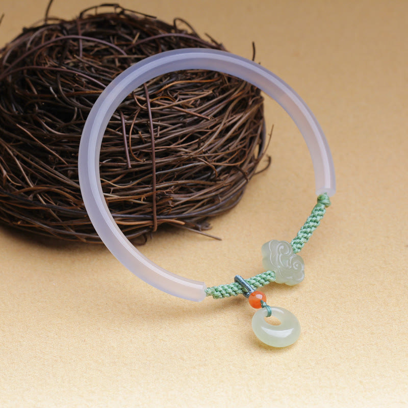 Pulsera con piedras de Buda, ágata blanca natural, jade hetiano, hebilla de paz, nubes auspiciosas, positiva